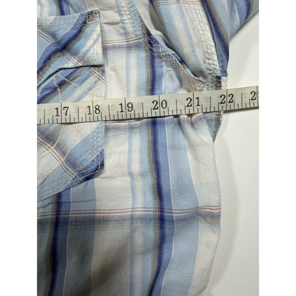 True Religion Mens Western Pearl Snap Buttons Plaid Long Sleeve Shirt Size Large